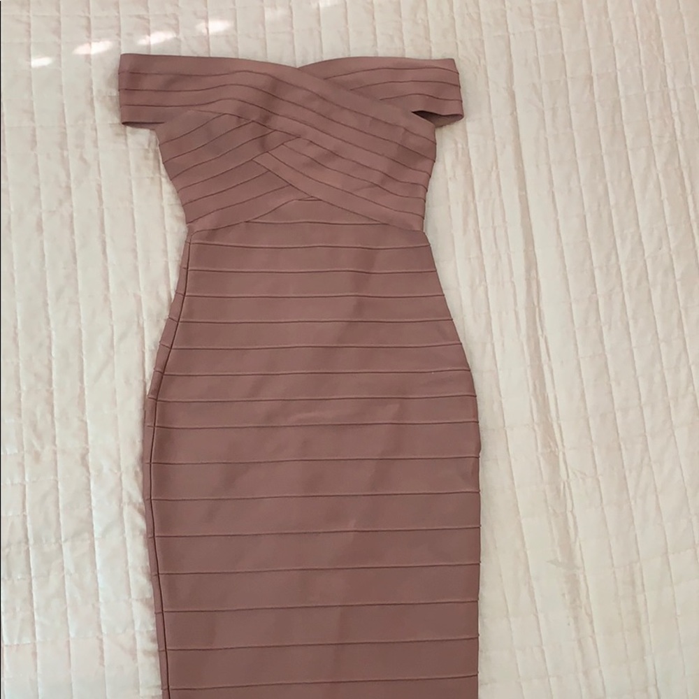 Whoinshop Dusky Pink Bardot Bandage Dress S